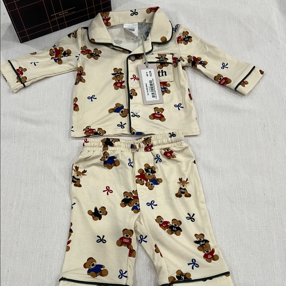 Kith Bear Print Pajama Set - Cream and Brown